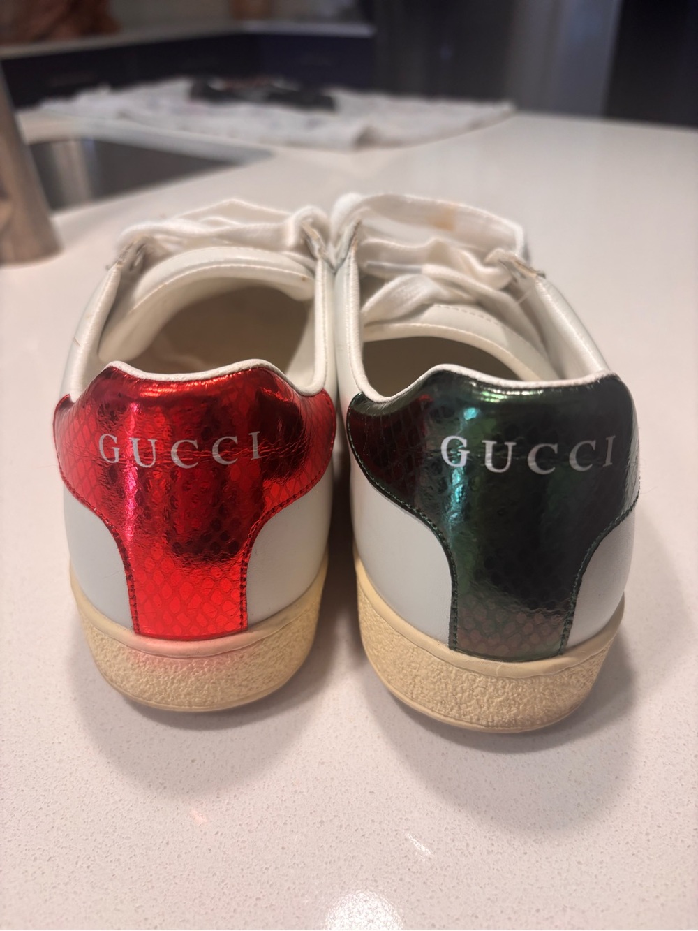 Gucci Kids White Sneakers with Metallic Red & Green Heel Tabs